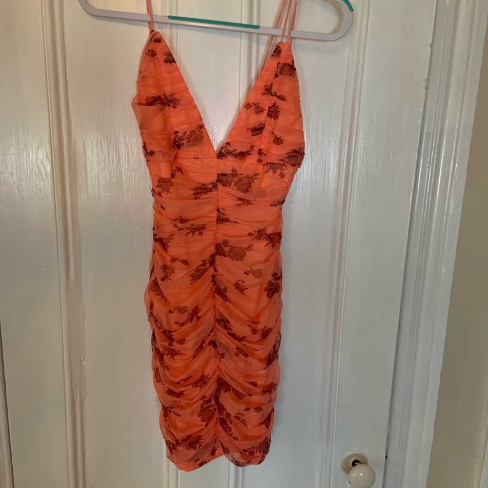 Coral Floral Rushed Dress